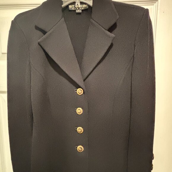 St John Basics Gently Pre-owned Elegant Black Women's Knit Blazer Size 8 - Picture 3 of 7